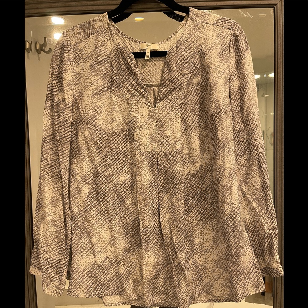joie grey snake pattern silk blouse, size M